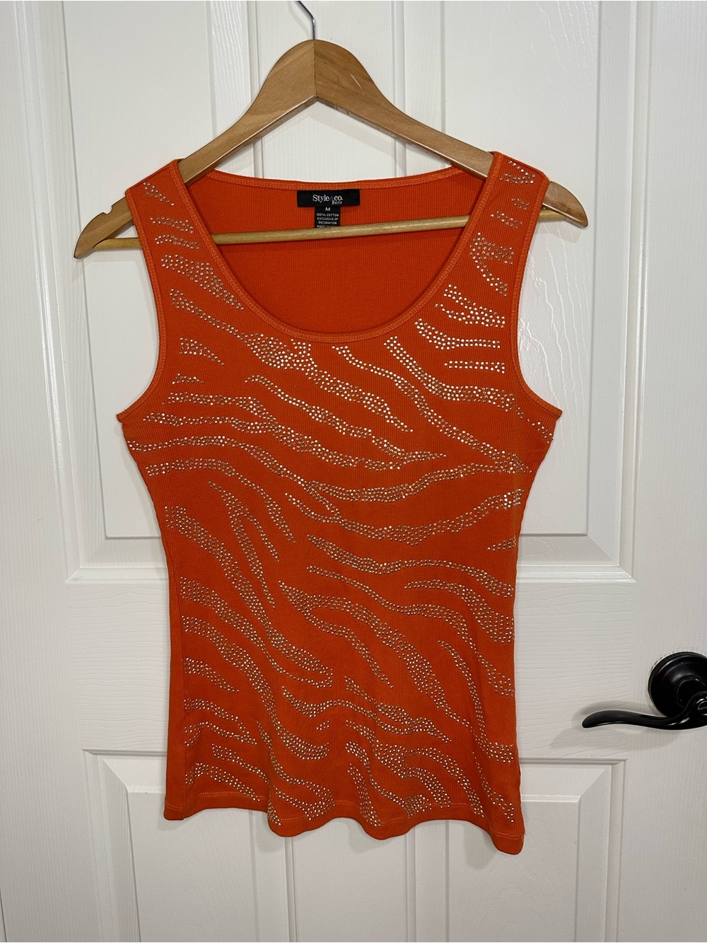 Y2K Style & Co. Orange Silver Bedazzled Zebra Print Ribbed Tank Top M Mcbling - Picture 2 of 6
